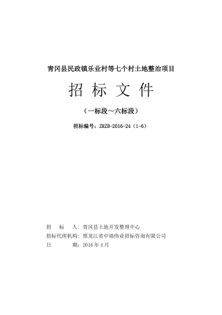 青冈县民政镇乐业村等七个村土地整治项目土地整理施工1-6招标文件