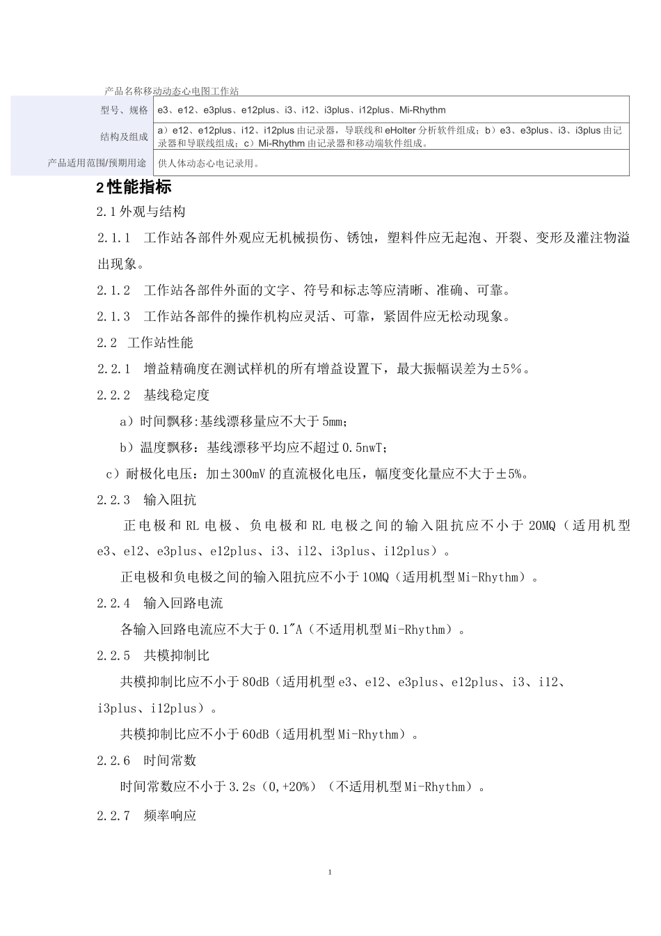 移动动态心电图工作站产品技术要求瑞康宏业_第1页