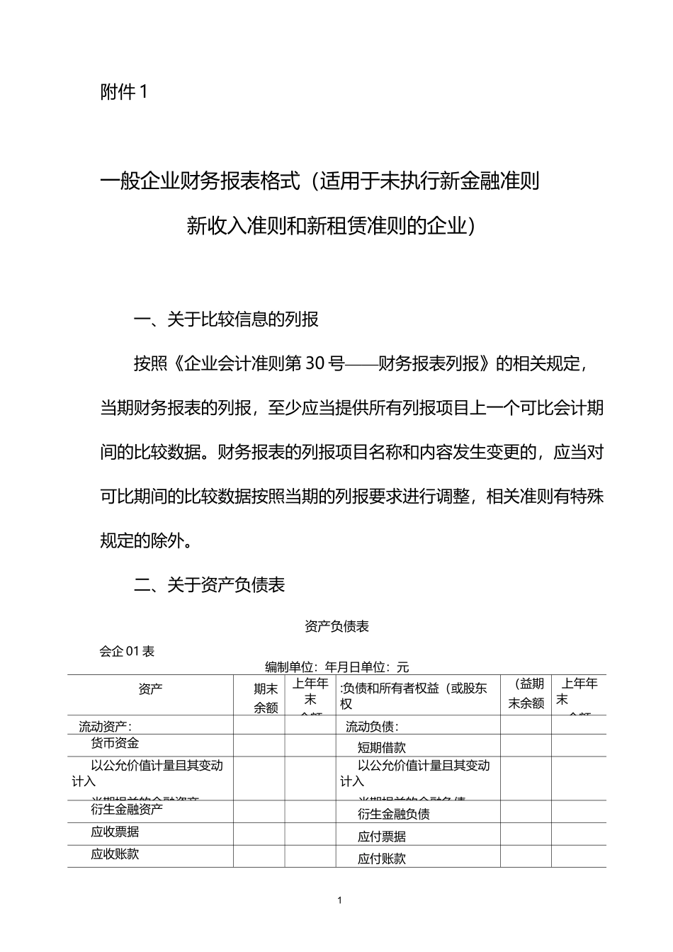 一般企业财务报表格式(适用于未执行新金融准则、新收入准则和新租赁准则的企业)word版_第1页