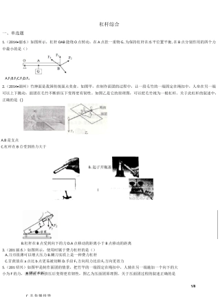 华师版中考科学试题汇编——杠杆综合