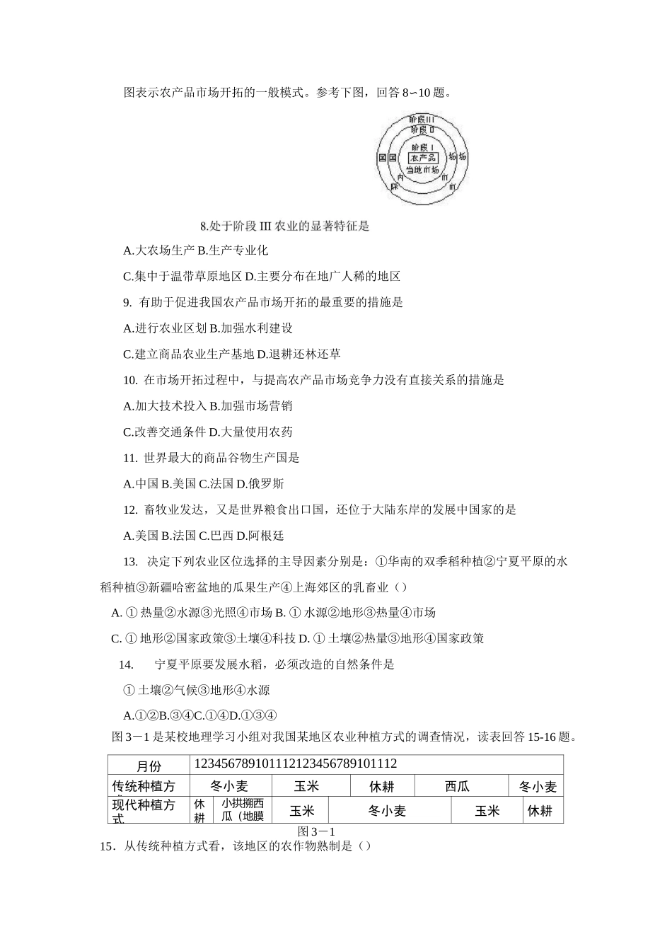 农业地域的形成和发展单元测试卷_第2页