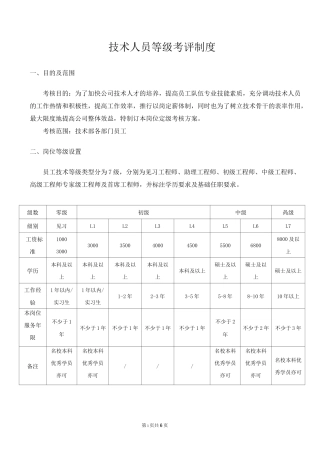 技术人员薪资等级晋升制度