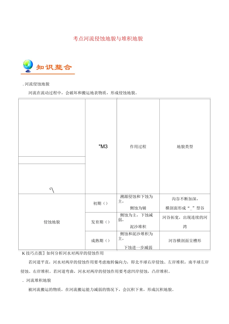 高考地理考点练习河流侵蚀地貌与堆积地貌_第1页