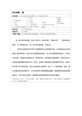 《圆》主题单元设计思维导图