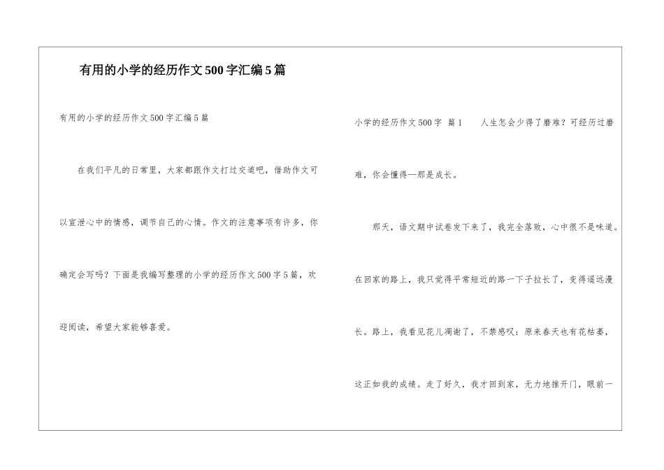 实用的小学的经历作文500字汇编5篇_第1页