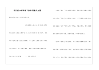 实用的小班班级工作计划集合九篇