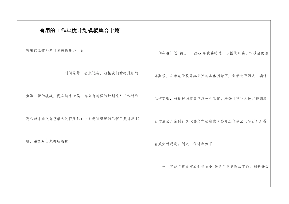实用的工作年度计划模板集合十篇_第1页