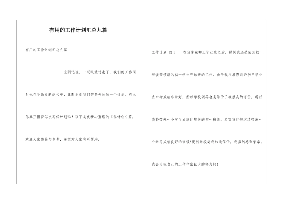 实用的工作计划汇总九篇_第1页