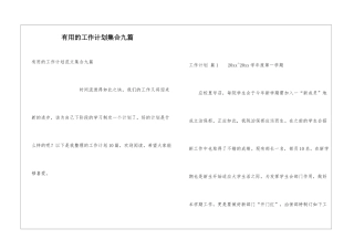 实用的工作计划集合九篇