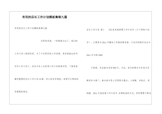 实用的店长工作计划模板集锦九篇