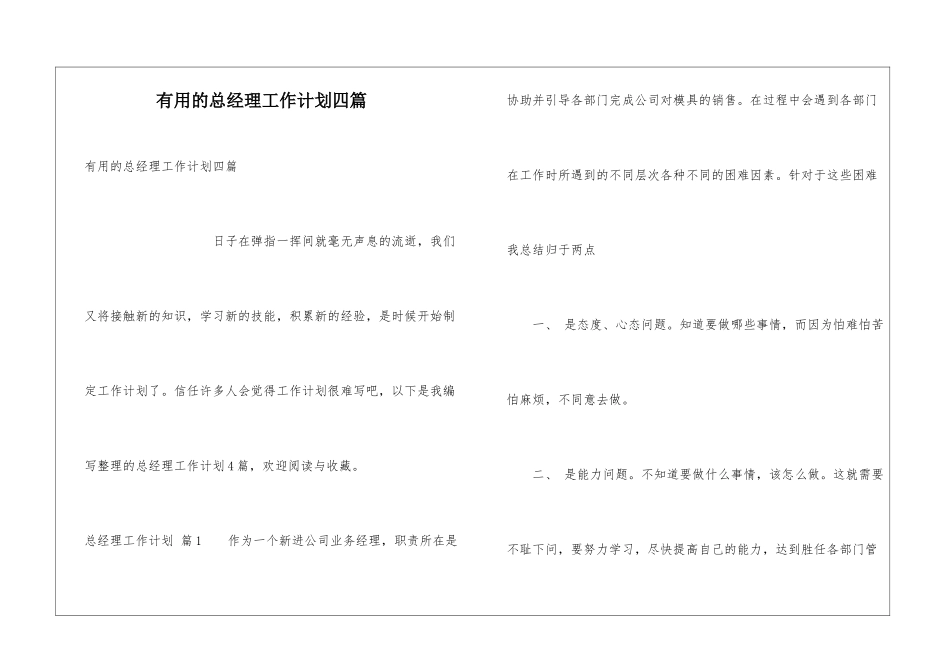 实用的总经理工作计划四篇_第1页