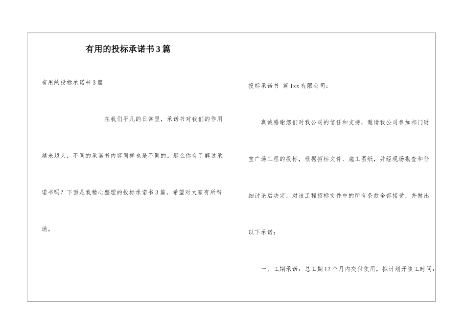 实用的投标承诺书3篇_第1页