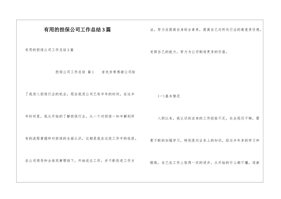 实用的担保公司工作总结3篇_第1页