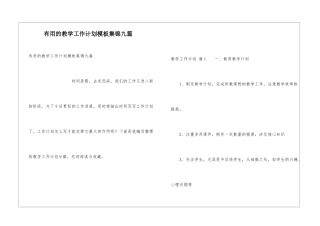 实用的教学工作计划模板集锦九篇