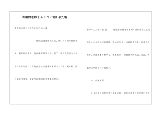 实用的教师个人工作计划汇总九篇