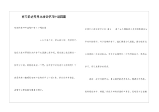 实用的教师外出培训学习计划四篇