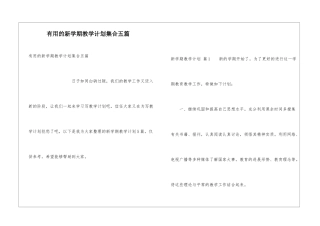 实用的新学期教学计划集合五篇