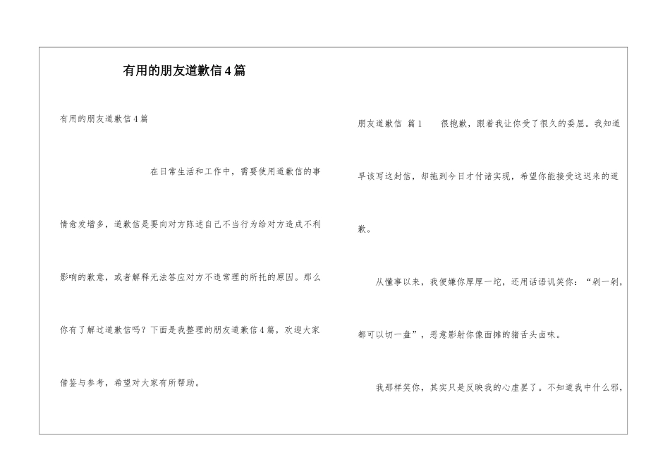 实用的朋友道歉信4篇_第1页