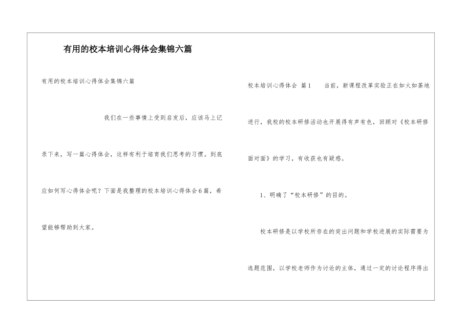 实用的校本培训心得体会集锦六篇_第1页