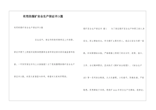 实用的煤矿安全生产保证书3篇