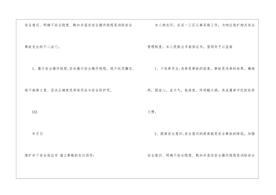 实用的煤矿井下安全保证书4篇_第2页