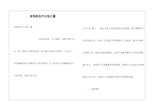 实用的生产计划八篇
