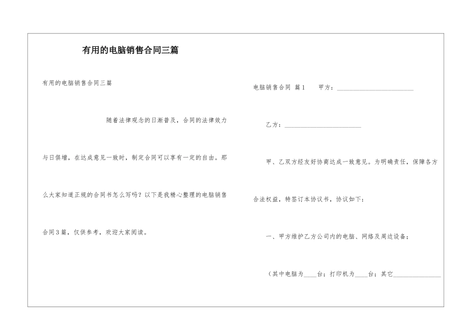 实用的电脑销售合同三篇_第1页
