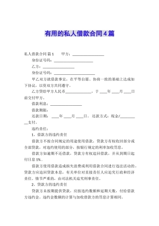 实用的私人借款合同4篇