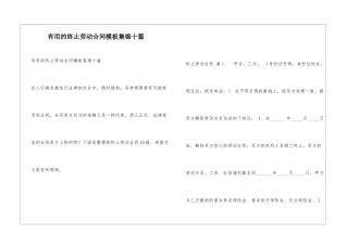 实用的终止劳动合同模板集锦十篇