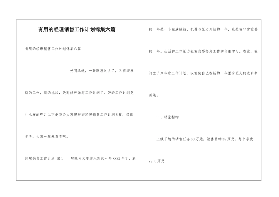 实用的经理销售工作计划锦集六篇_第1页