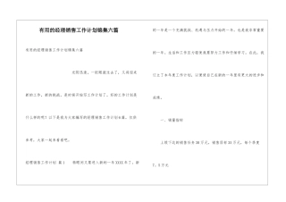 实用的经理销售工作计划锦集六篇
