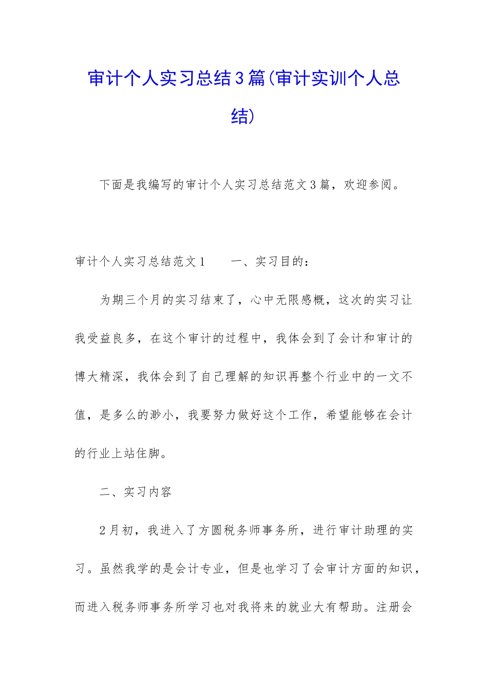 审计个人实习总结3篇_第1页