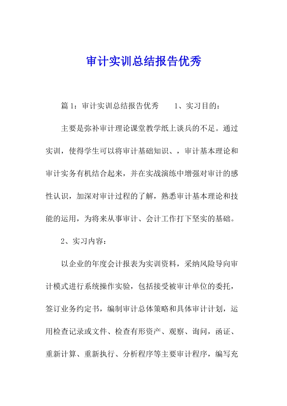 审计实训总结报告优秀_第1页