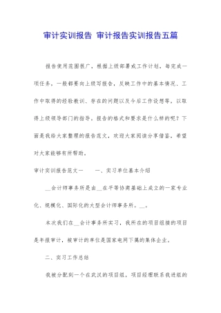 审计实训报告-审计报告实训报告五篇