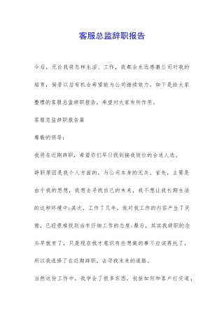 客服总监辞职报告-