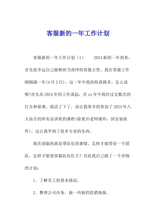 客服新的一年工作计划
