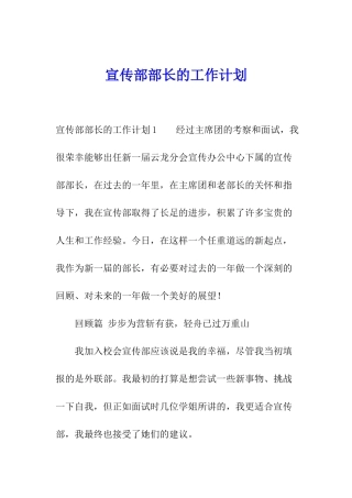 宣传部部长的工作计划