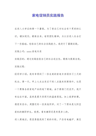家电促销员实践报告-
