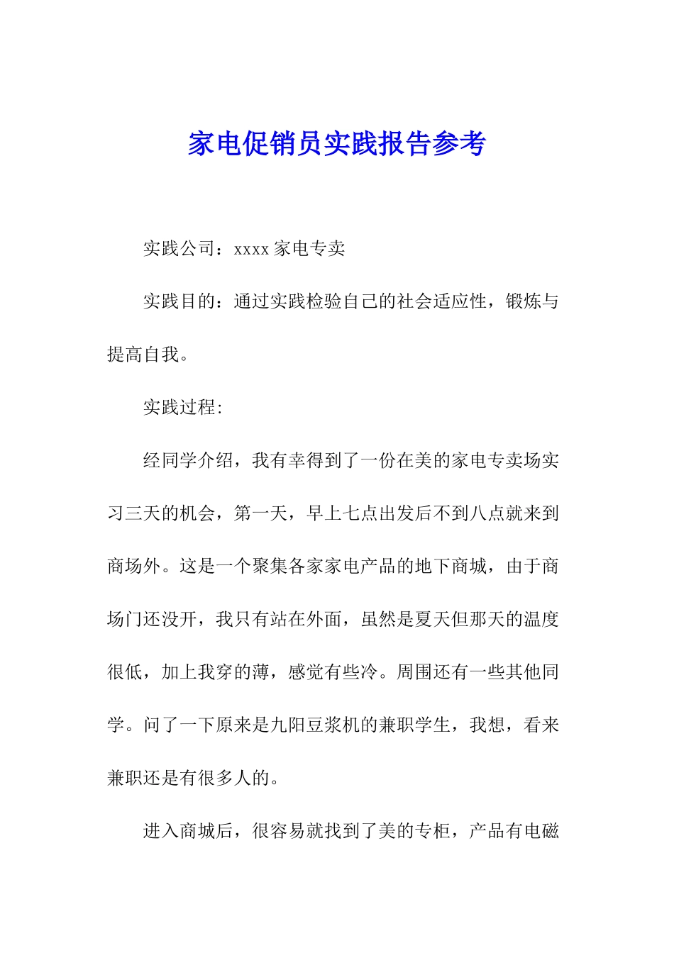 家电促销员实践报告参考_第1页