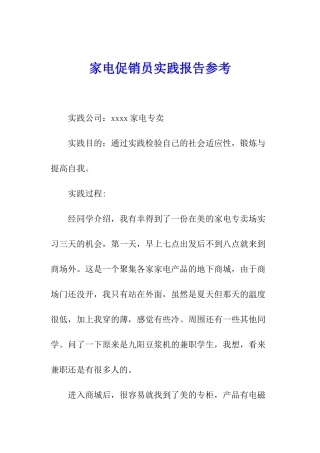 家电促销员实践报告参考