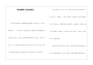 家电销售工作总结范文