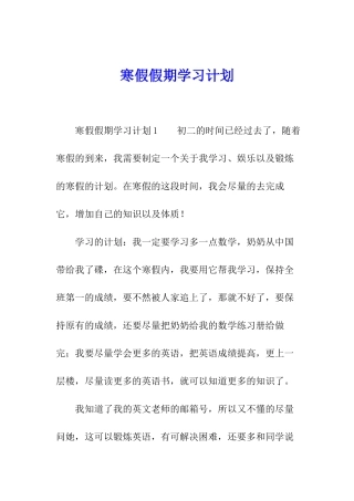寒假假期学习计划