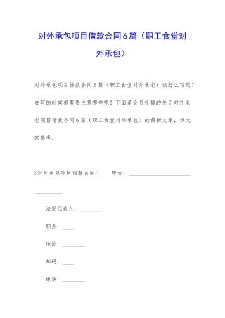 对外承包项目借款合同6篇
