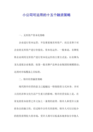 小公司可运用的十五个融资策略