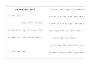 小学一年级少先队工作总结