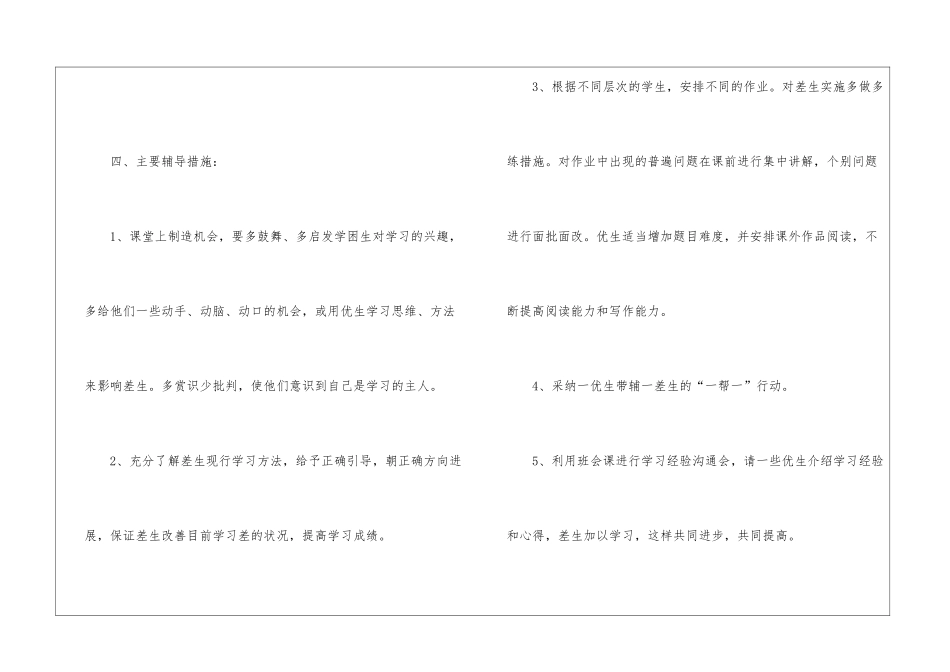 小学一年级数学培优补差工作计划数学培优补差工作计划_第3页
