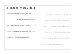 小学一年级班主任第一学期工作计划