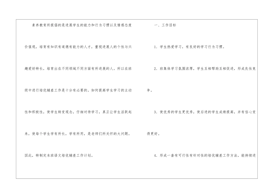 小学一年级语文培优辅差工作计划_第2页
