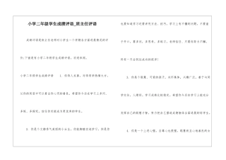 小学二年级学生成绩评语-班主任评语