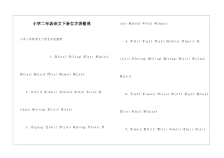 小学二年级语文下册生字表整理
